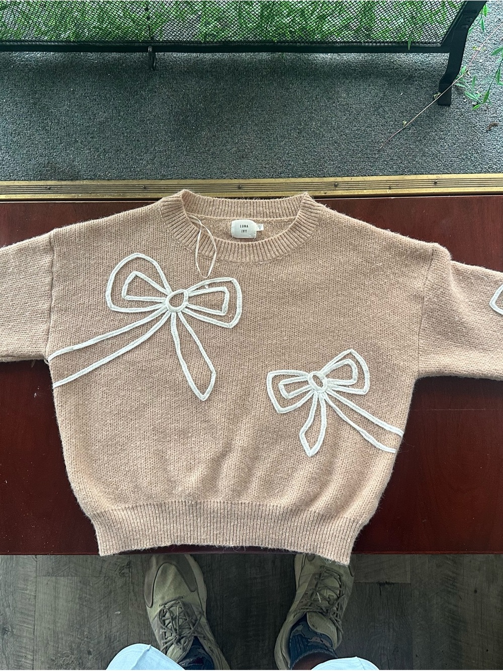 Linden Blush Bow-Appliqué Crewneck Sweater